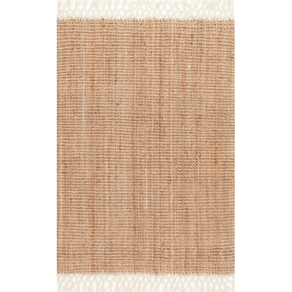 nuLOOM Raleigh Jute Tasseled Natural 4' x 6' Farmhouse Area Rug