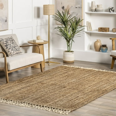 nuLOOM Raleigh Jute Tasseled Natural 7' 6" x 9' 6" Farmhouse Area Rug