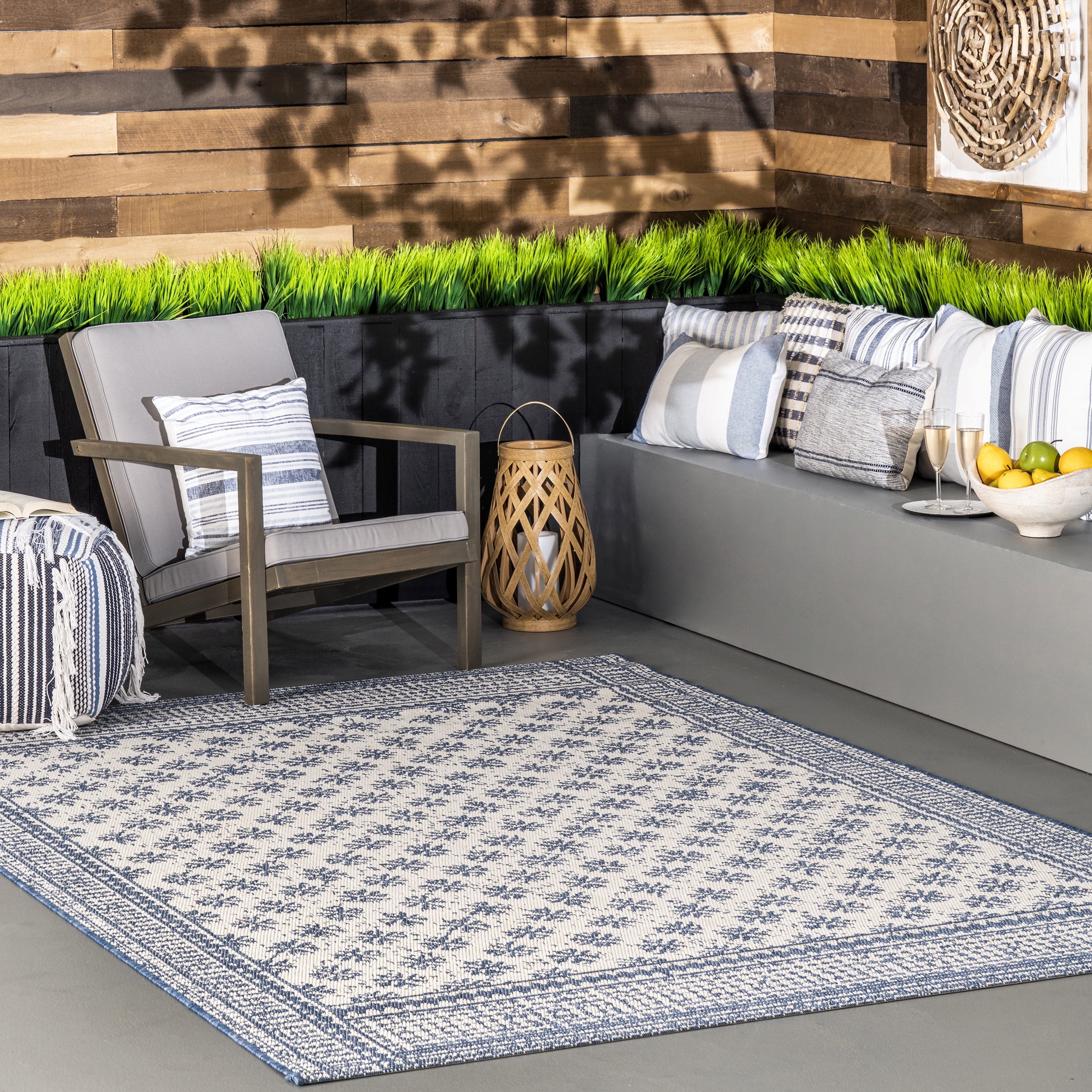 nuLOOM Rana Border Indoor/Outdoor Area Rug, 8' 6" x 12', Blue
