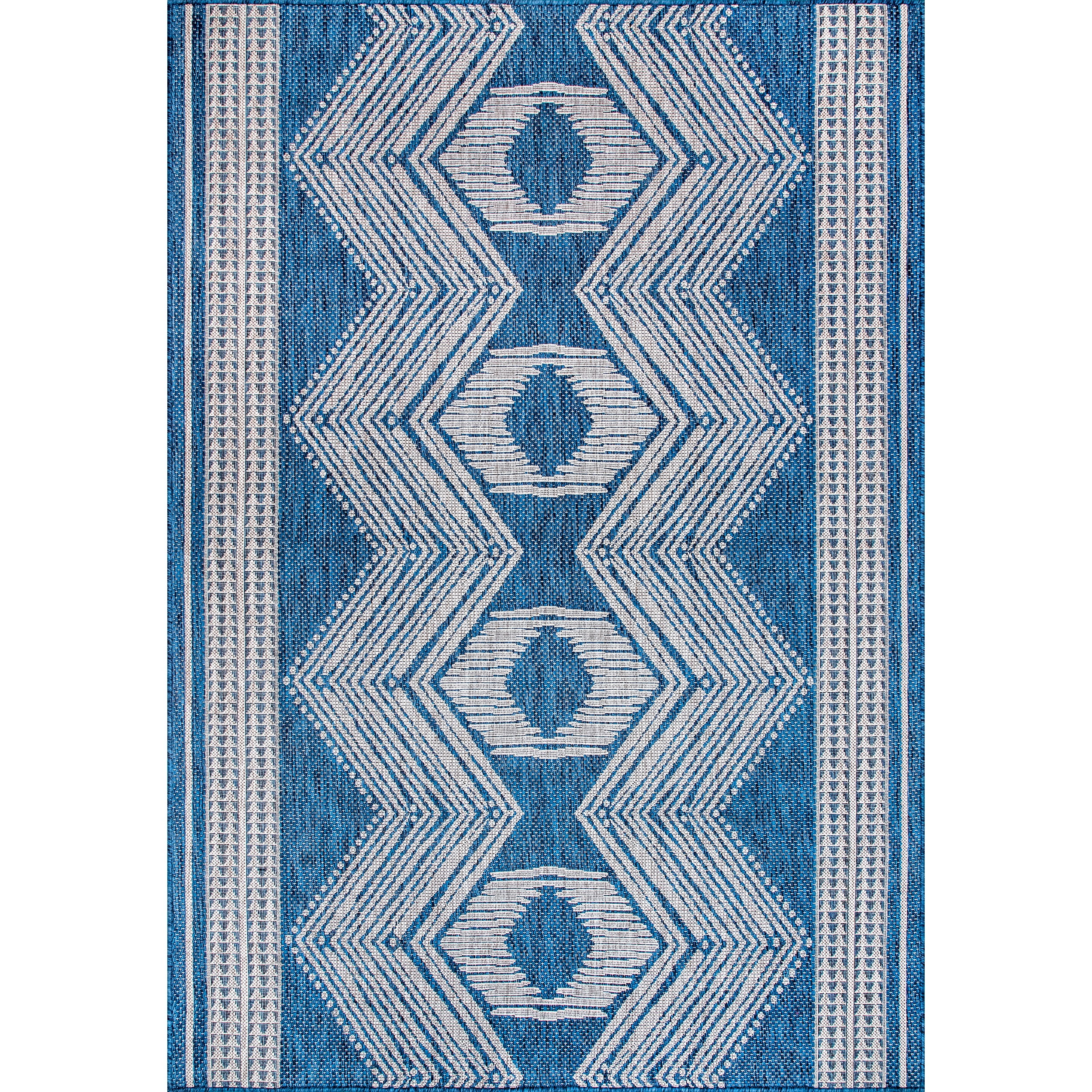 Blue Rectangular Synthetic Easy Care Indoor/Outdoor Rug