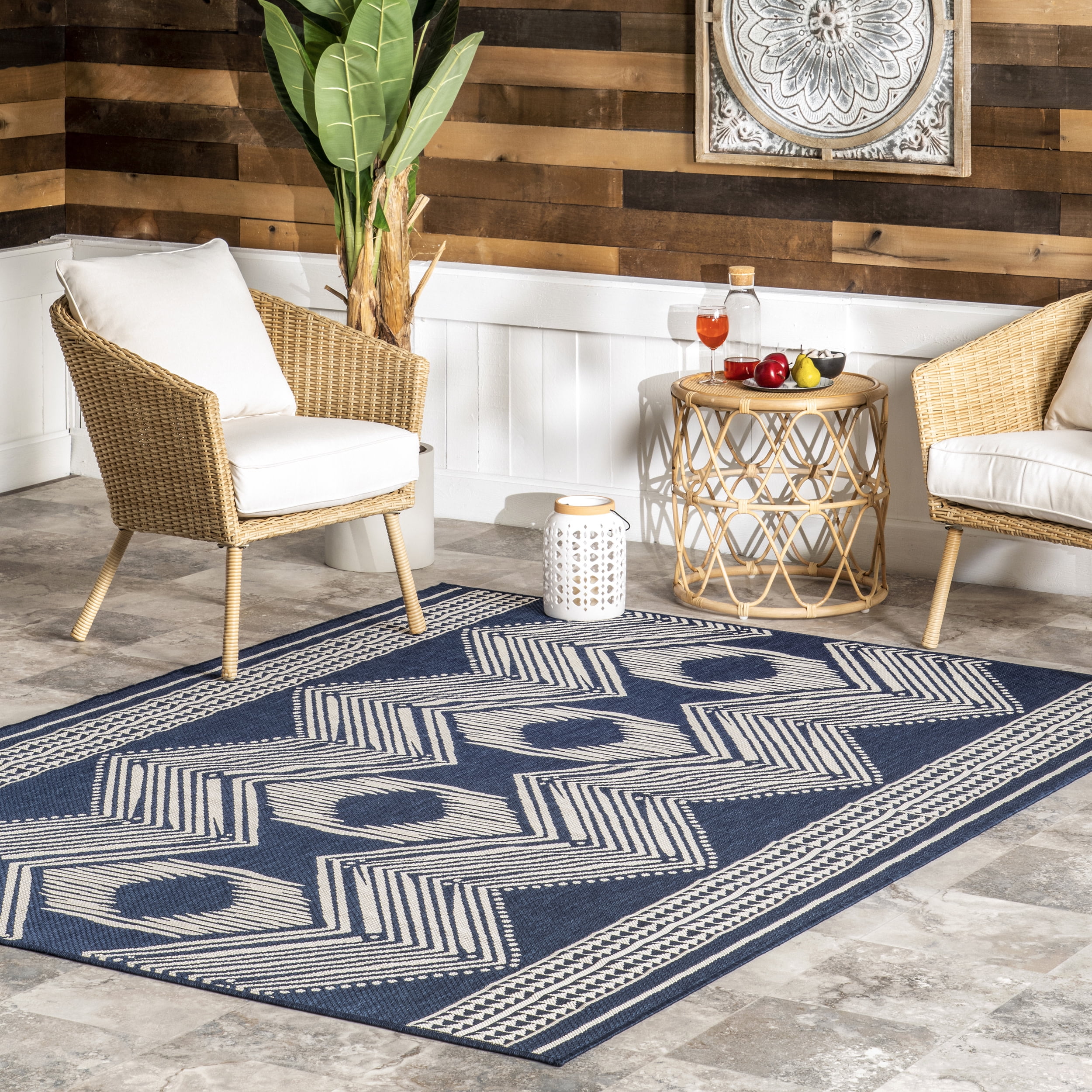 nuLOOM Ranya Tribal Indoor/Outdoor Navy 8' x 10' Casual Area Rug ...