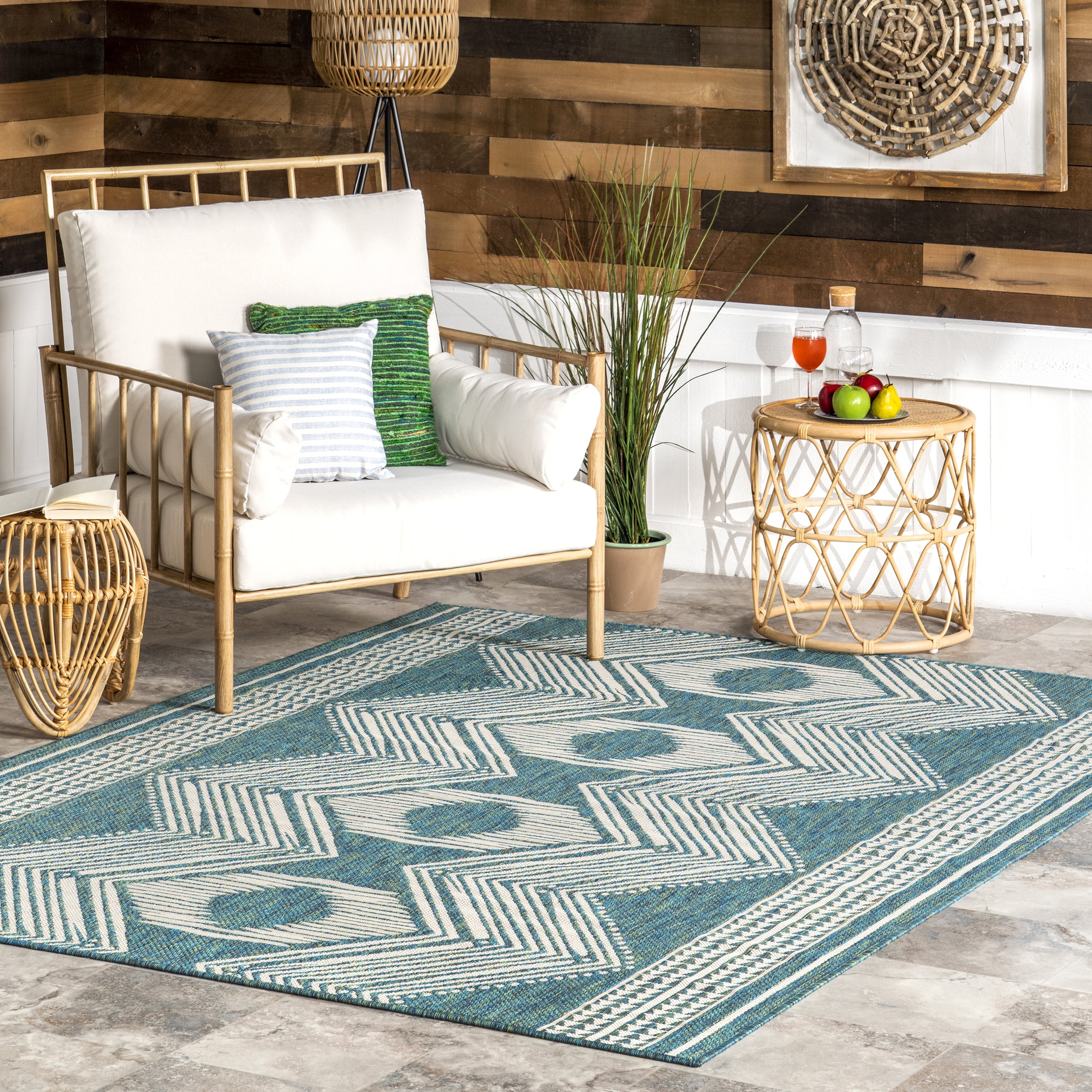 nuLOOM Ranya Tribal Indoor/Outdoor Teal 8' x 10' Casual Area Rug ...