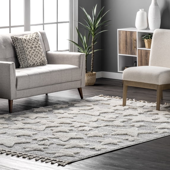 nuLOOM Raven Modern Stars High Low Shaggy Tassel Area Rug, 4' x 6', Raven Light Grey