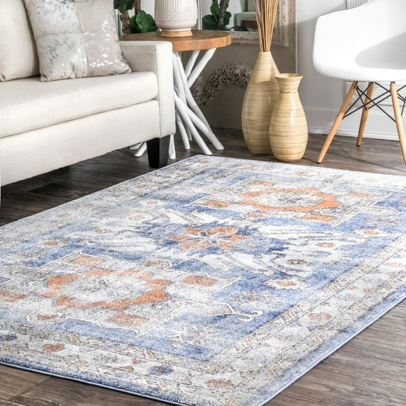 nuLOOM Rebecca Floral Vintage Area Rug, 6' 7" x 9', Dark Blue