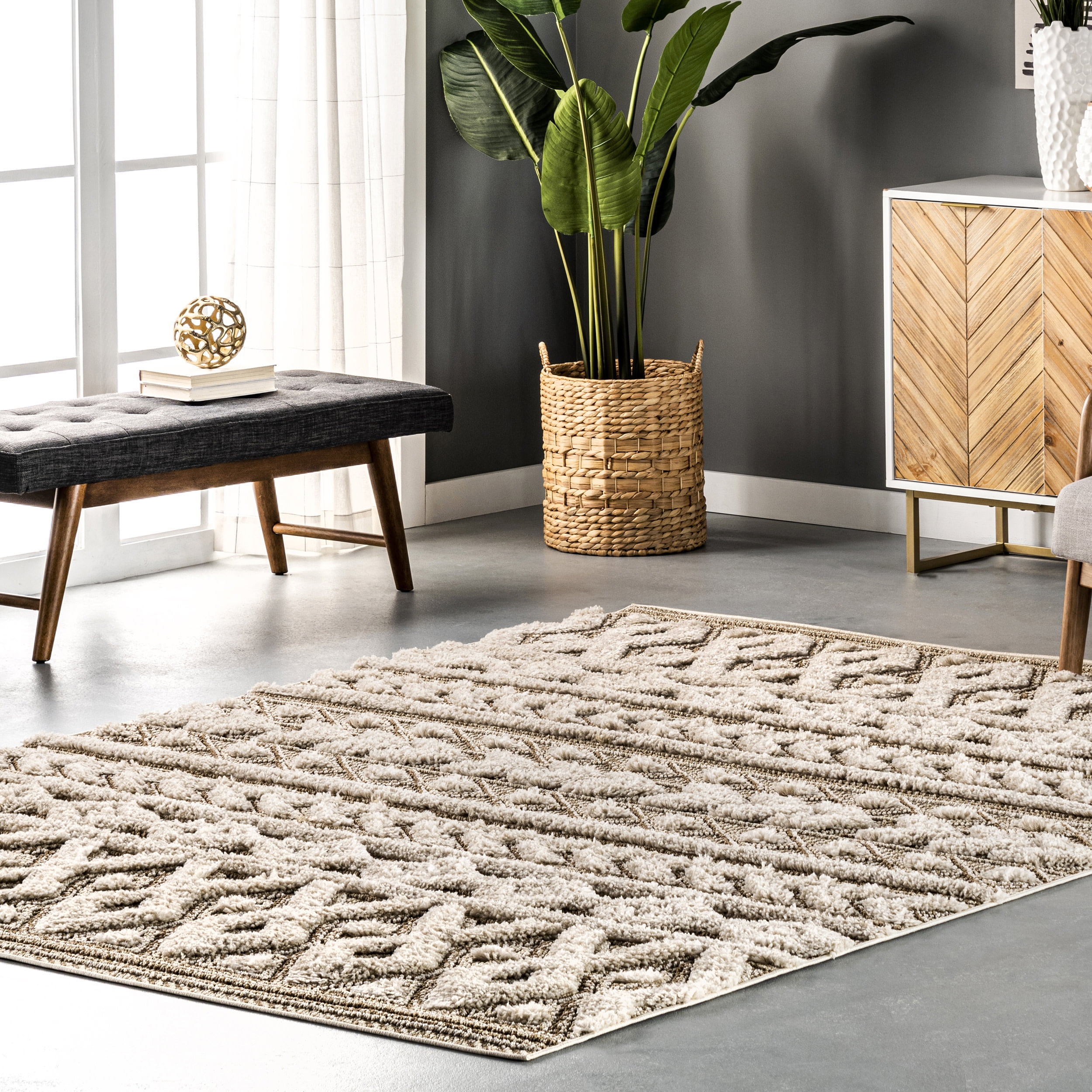 nuLOOM Rebecca High Low Textured Shaggy Area Rug, 8' 10" x 12', Beige