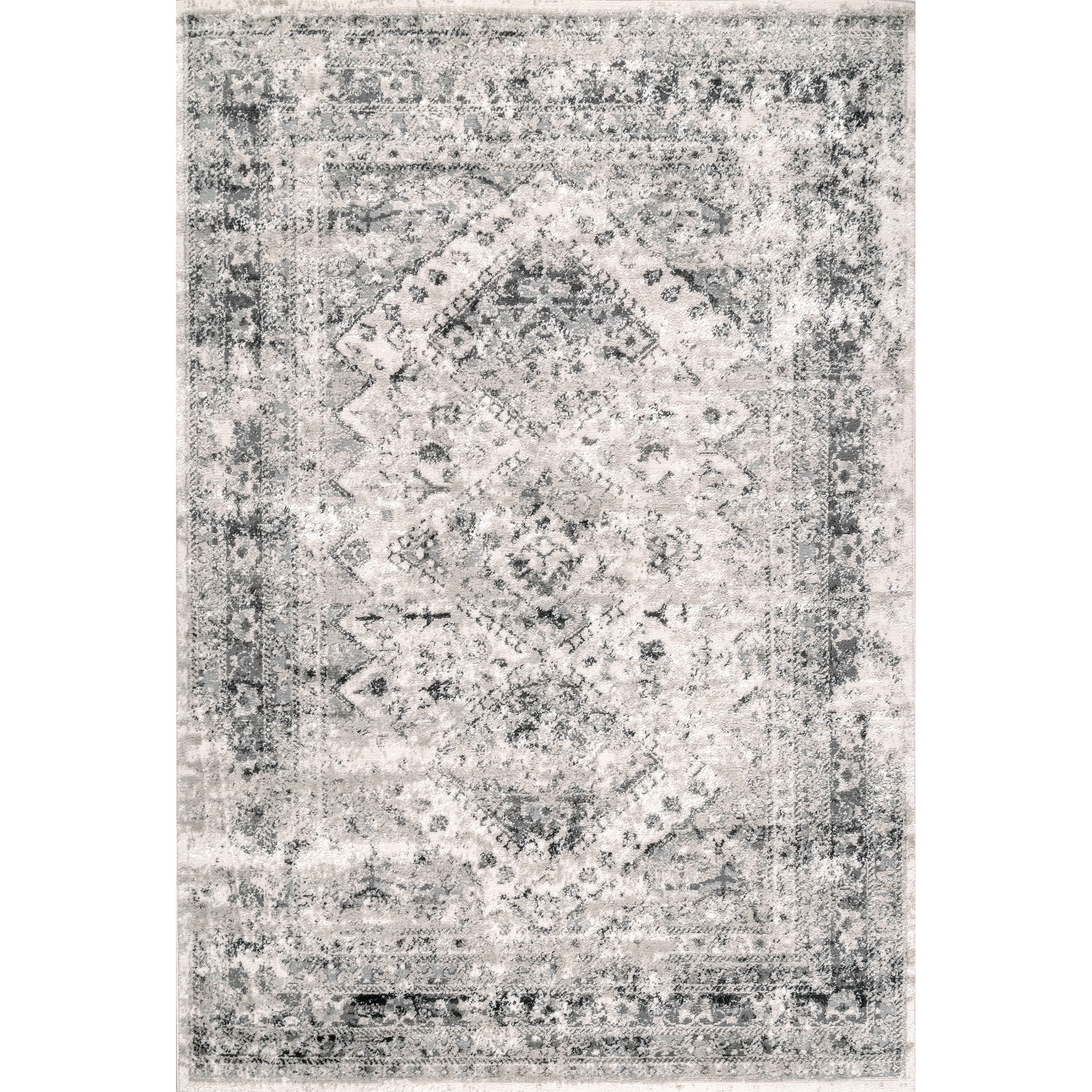 Silver Vintage Medallion Reversible Synthetic Area Rug 2x3