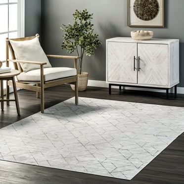 nuLOOM Regan Modern Geometric Machine Washable Area Rug, 5' x 8', Light Gray