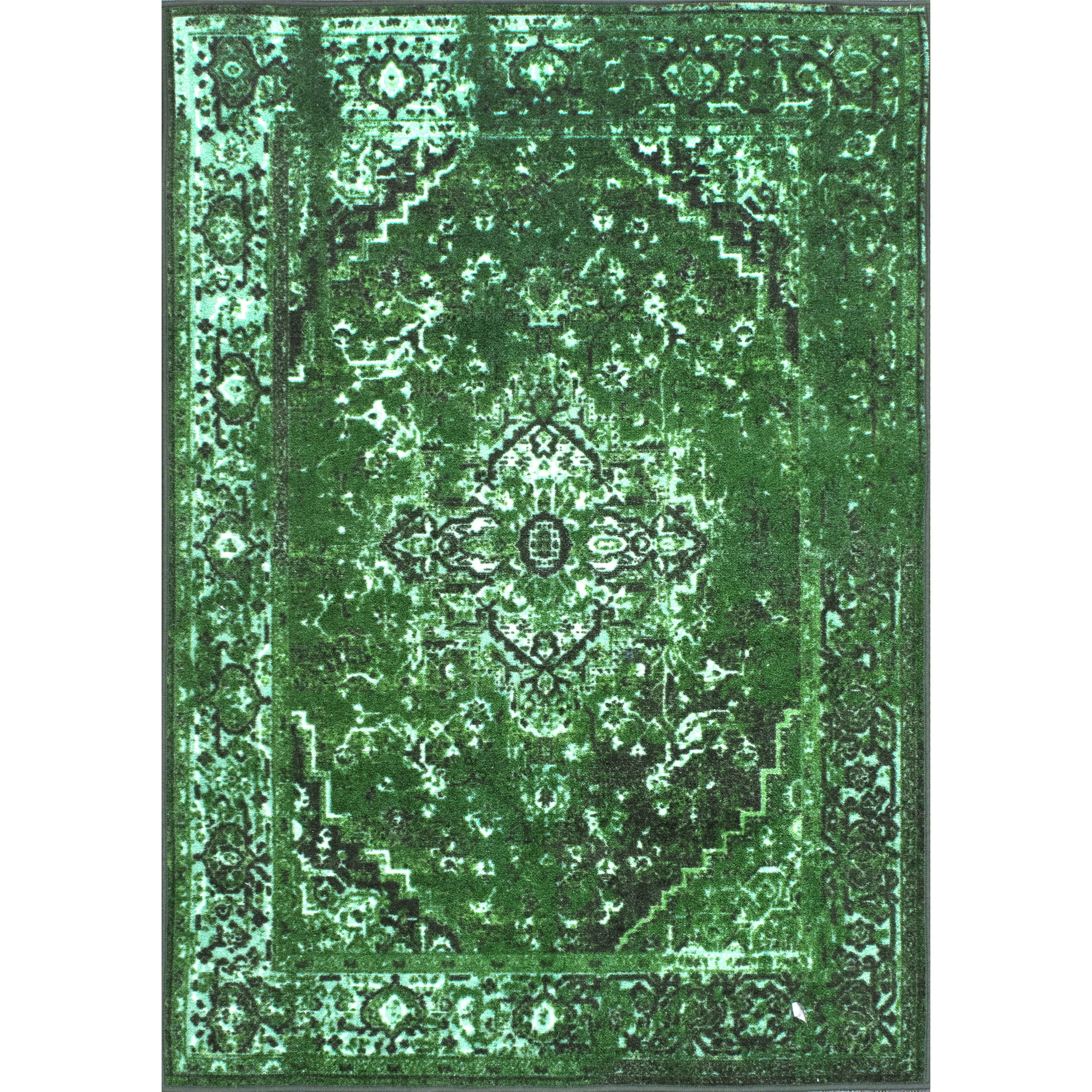 Green Synthetic 5' x 8' Rectangular Persian Style Area Rug