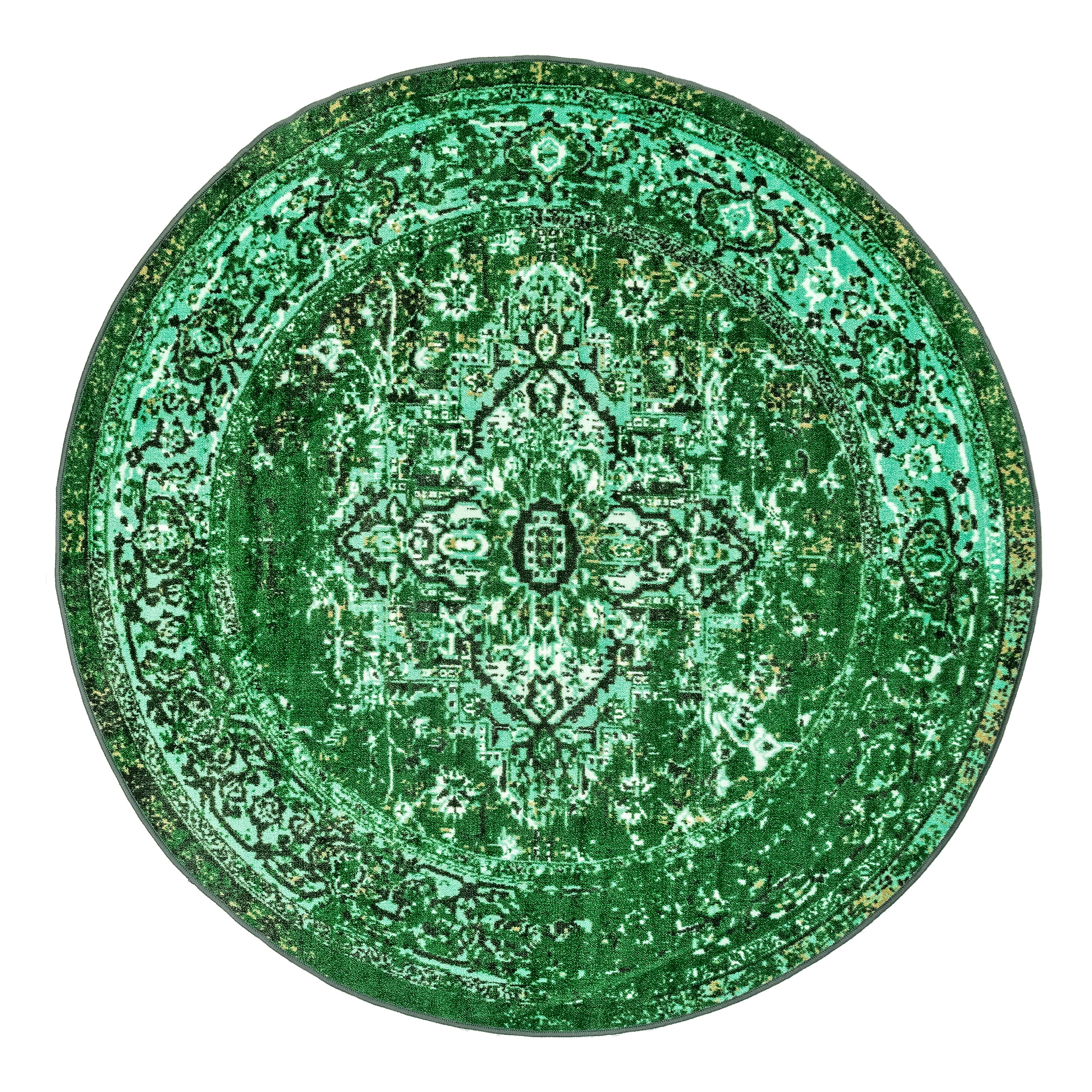 Reiko Vintage Persian Green Round Synthetic Area Rug