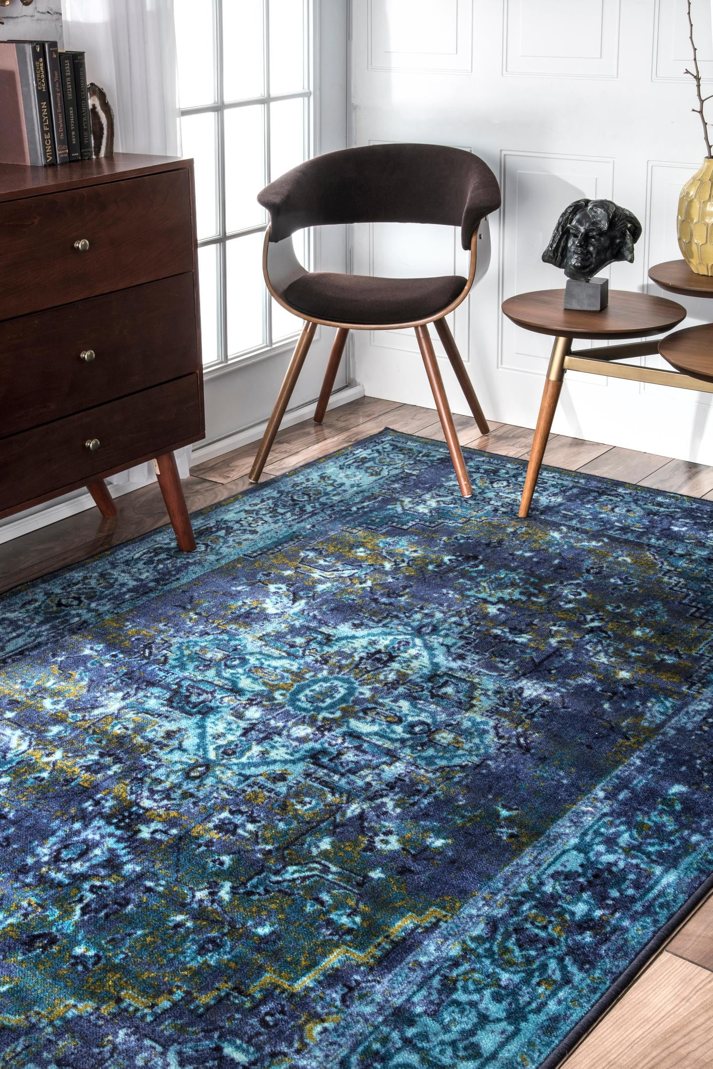 Reiko Blue Square Synthetic Oriental Area Rug, 8'