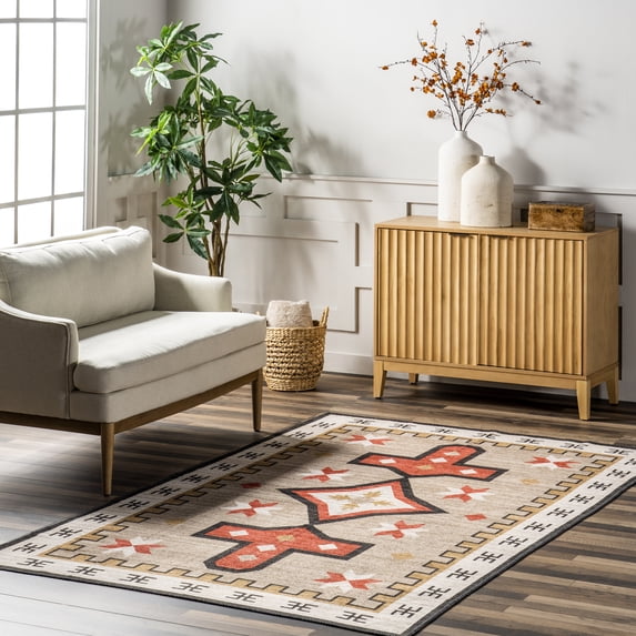 nuLOOM Remy Bold Geometric Machine Washable Area Rug, 4' x 6', Brown