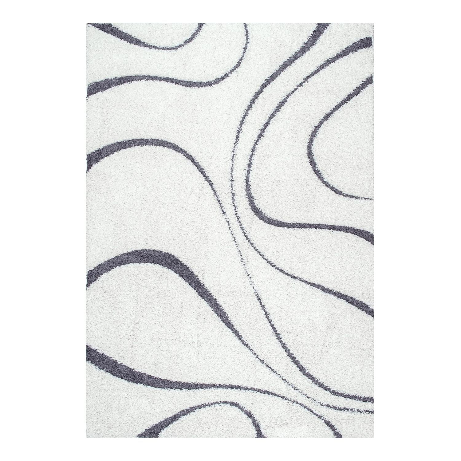 Ivory Floral Synthetic Washable Rectangular Area Rug