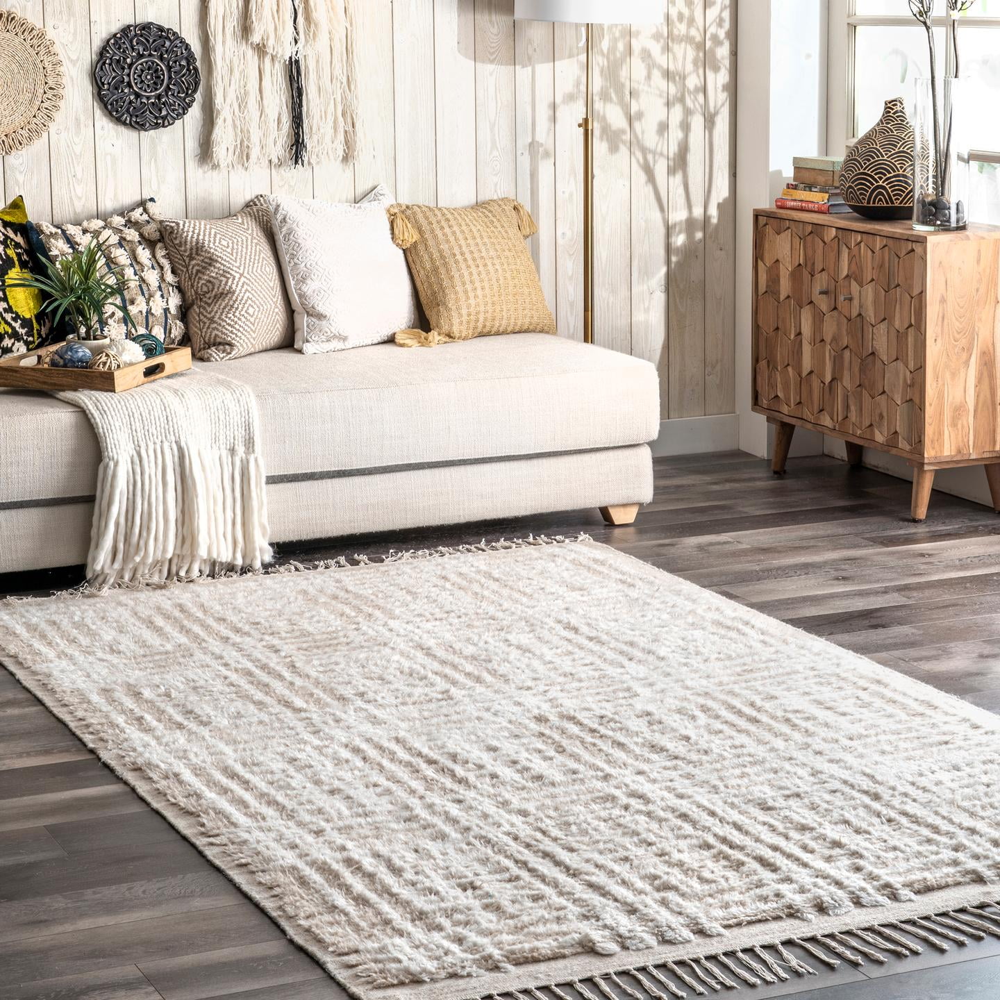 nuLOOM Retreat Shaggy Crosshatch Wool Area Rug, 5' x 8', Beige