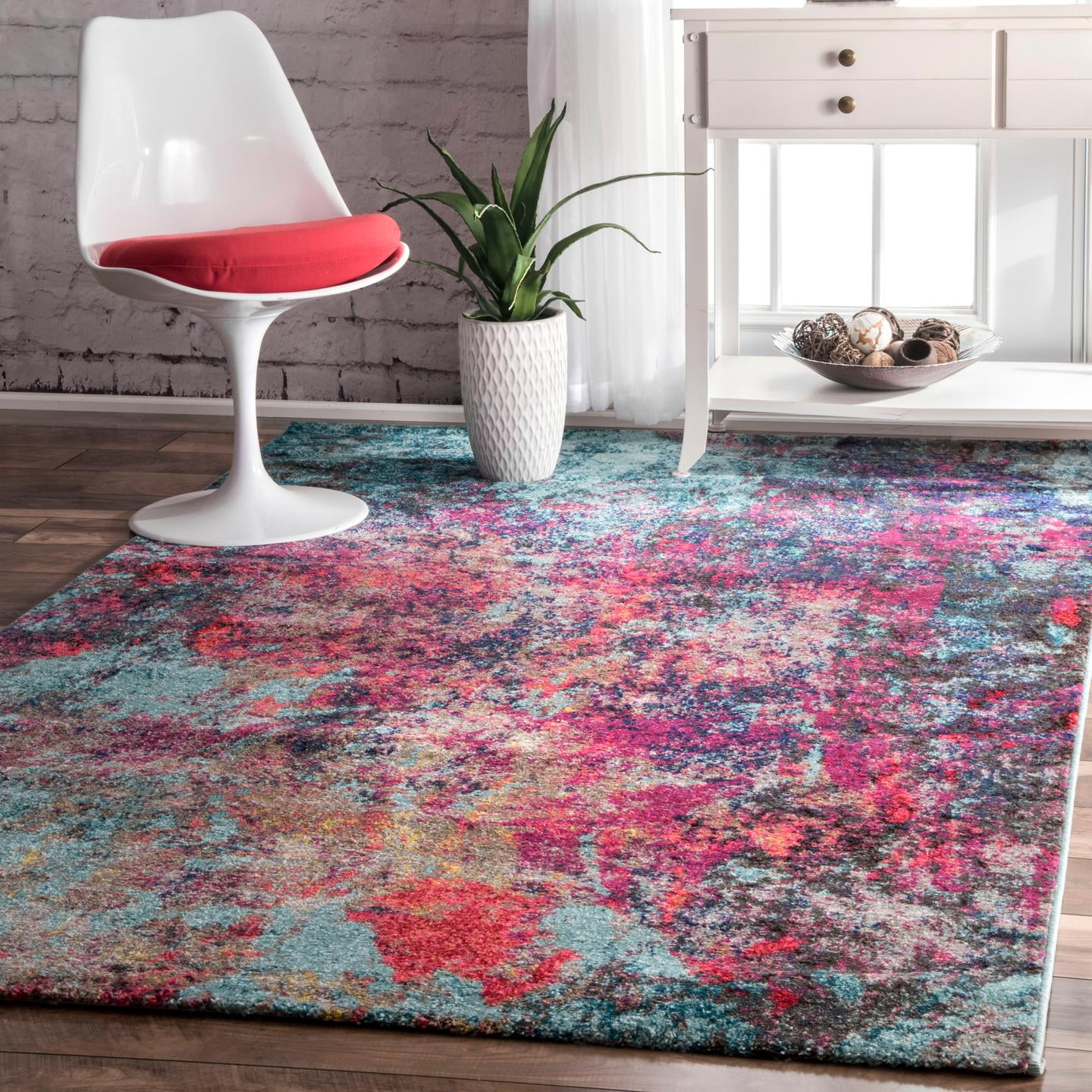 Multi Abstract Synthetic 6'7" x 9' Non-Slip Area Rug