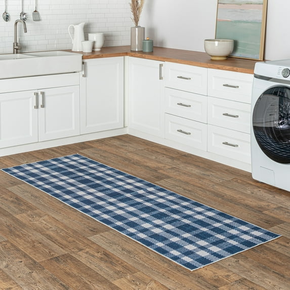 nuLOOM Rianne SpinClean Machine Washable Plaid Farmhouse Area Rug, 2' 6" x 8', Runner, Rianne Blue
