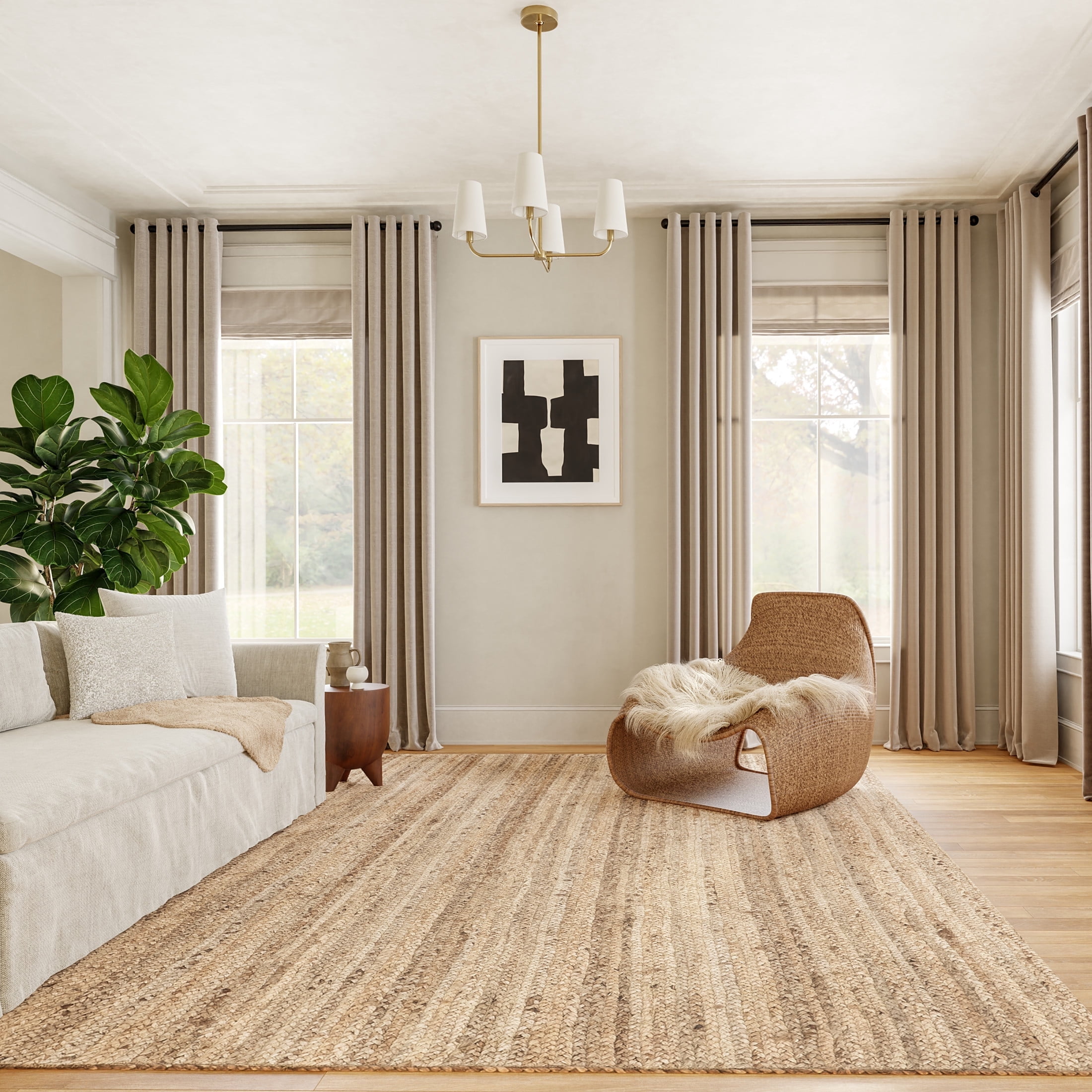 Handmade Beige Braided Jute Rug 10' x 14' - Reversible and Easy Care