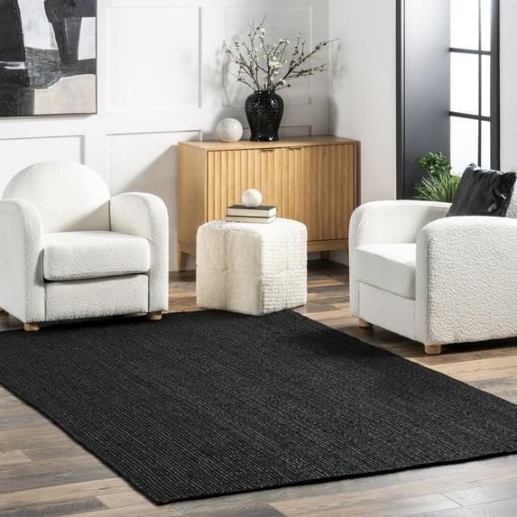 nuLOOM Rigo Hand Woven Farmhouse Jute Area Rug, 2' x 3', Black