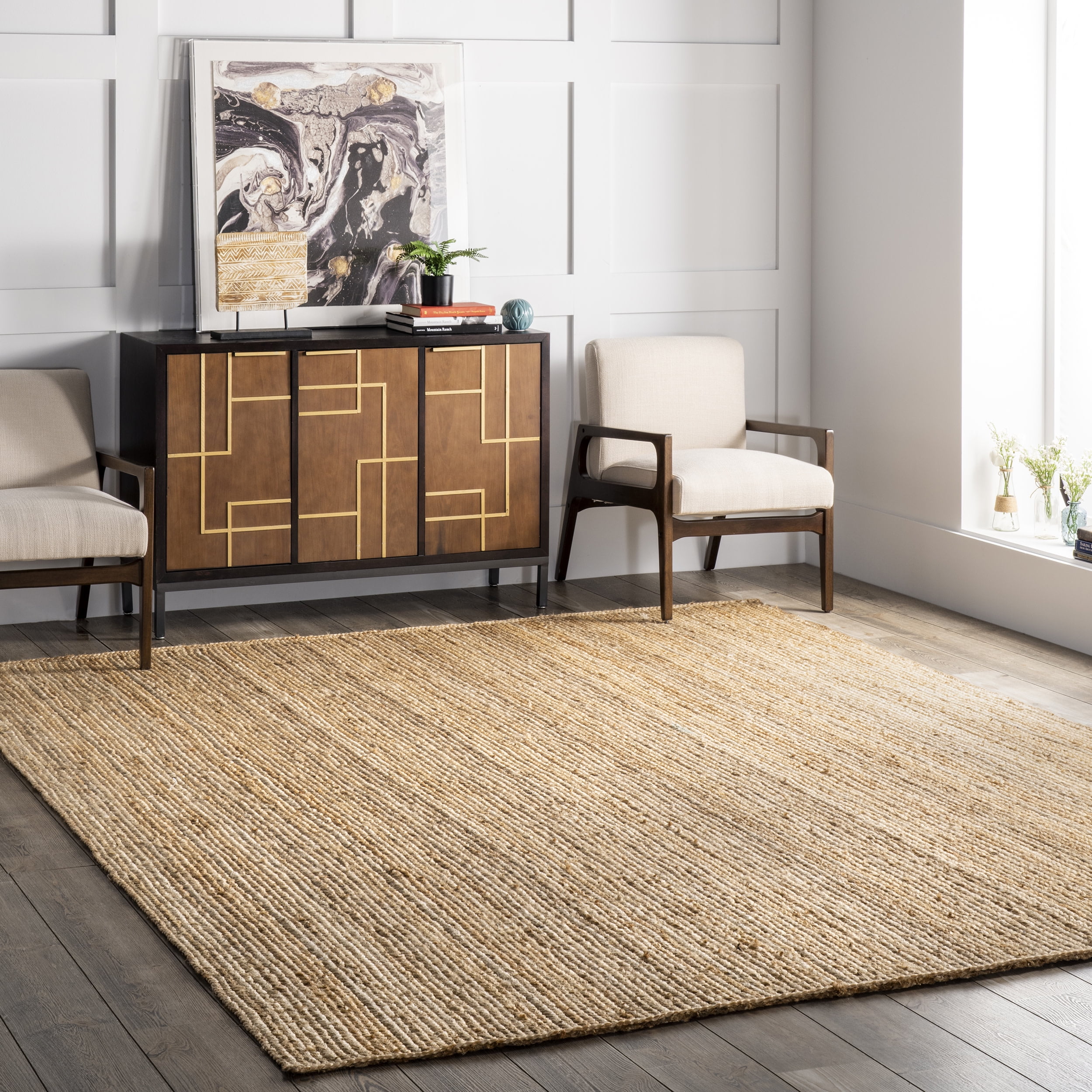 Hand-Woven Natural Jute Area Rug, 4' x 6', Easy-Care Reversible