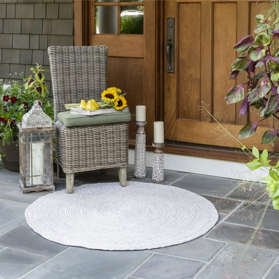nuLOOM Rigo Hand Woven Farmhouse Jute Area Rug, 5' Round, Off-white