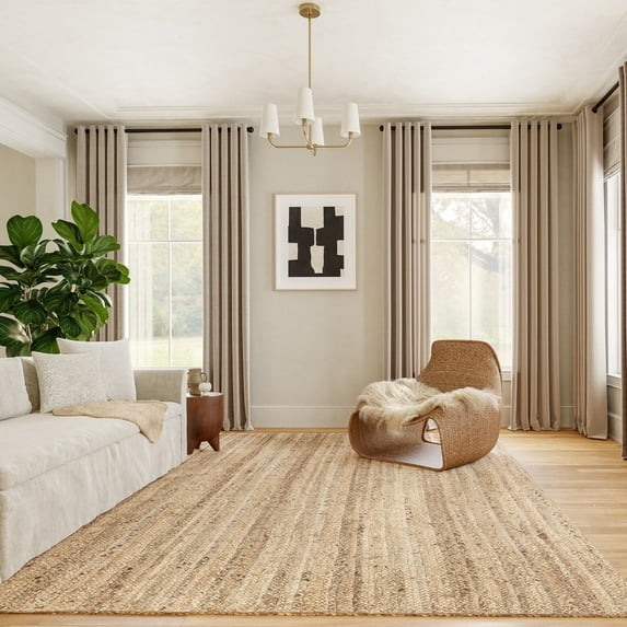 nuLOOM Rigo Hand Woven Farmhouse Jute Area Rug, 6' Square, Natural