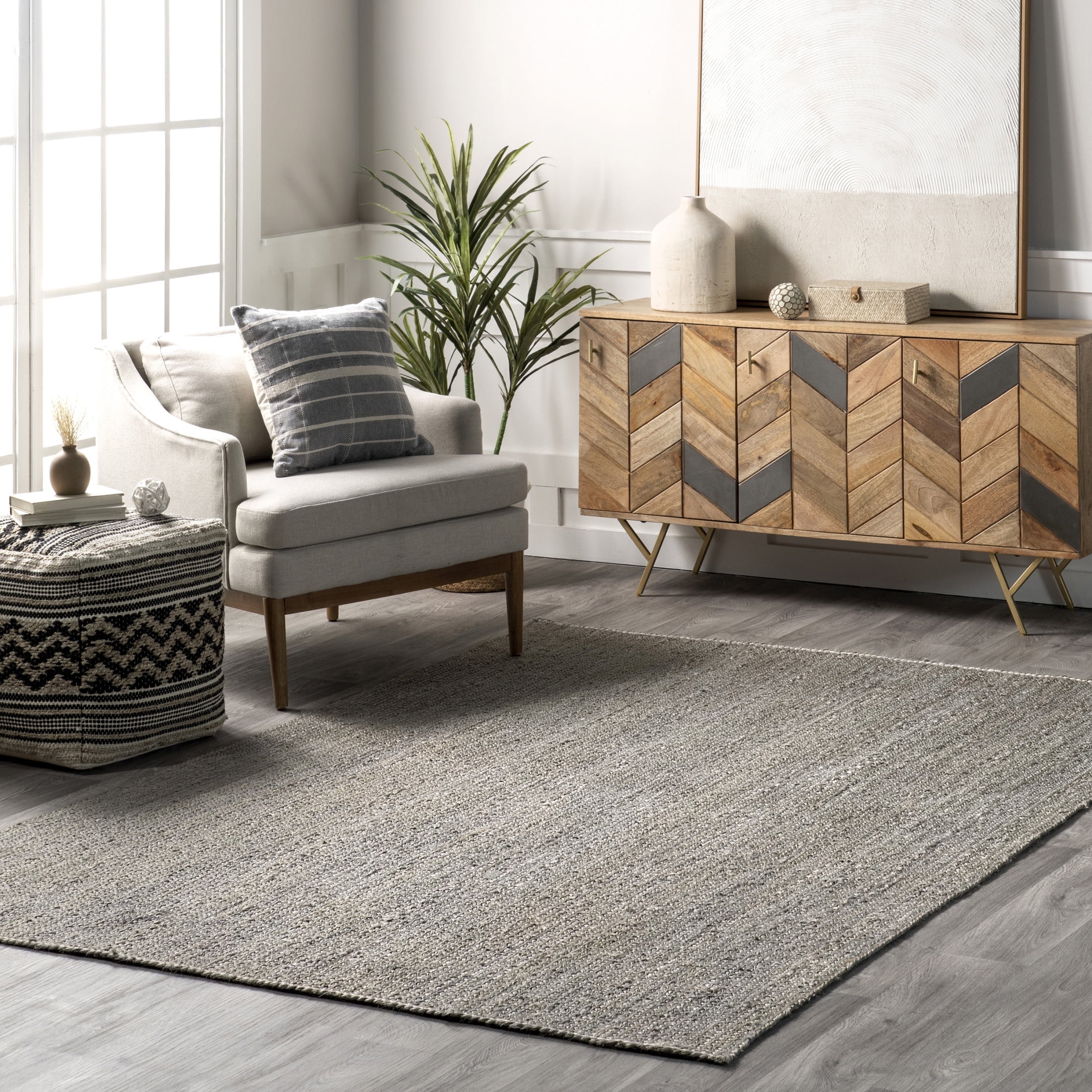 nuLOOM Rigo Hand Woven Farmhouse Jute Area Rug, 6' x 9', Grey