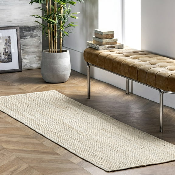 nuLOOM Rigo Hand Woven Farmhouse Jute Runner Rug, 2' 6" x 12', Off-white