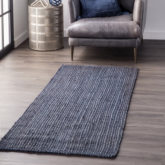 nuLOOM Rigo Hand Woven Farmhouse Jute Runner Rug, 2' 6" x 6', Navy