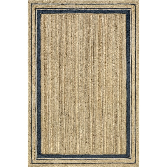 nuLOOM Rikki Braided Border Jute Area Rug, 9' 6" x 13' 6", Navy