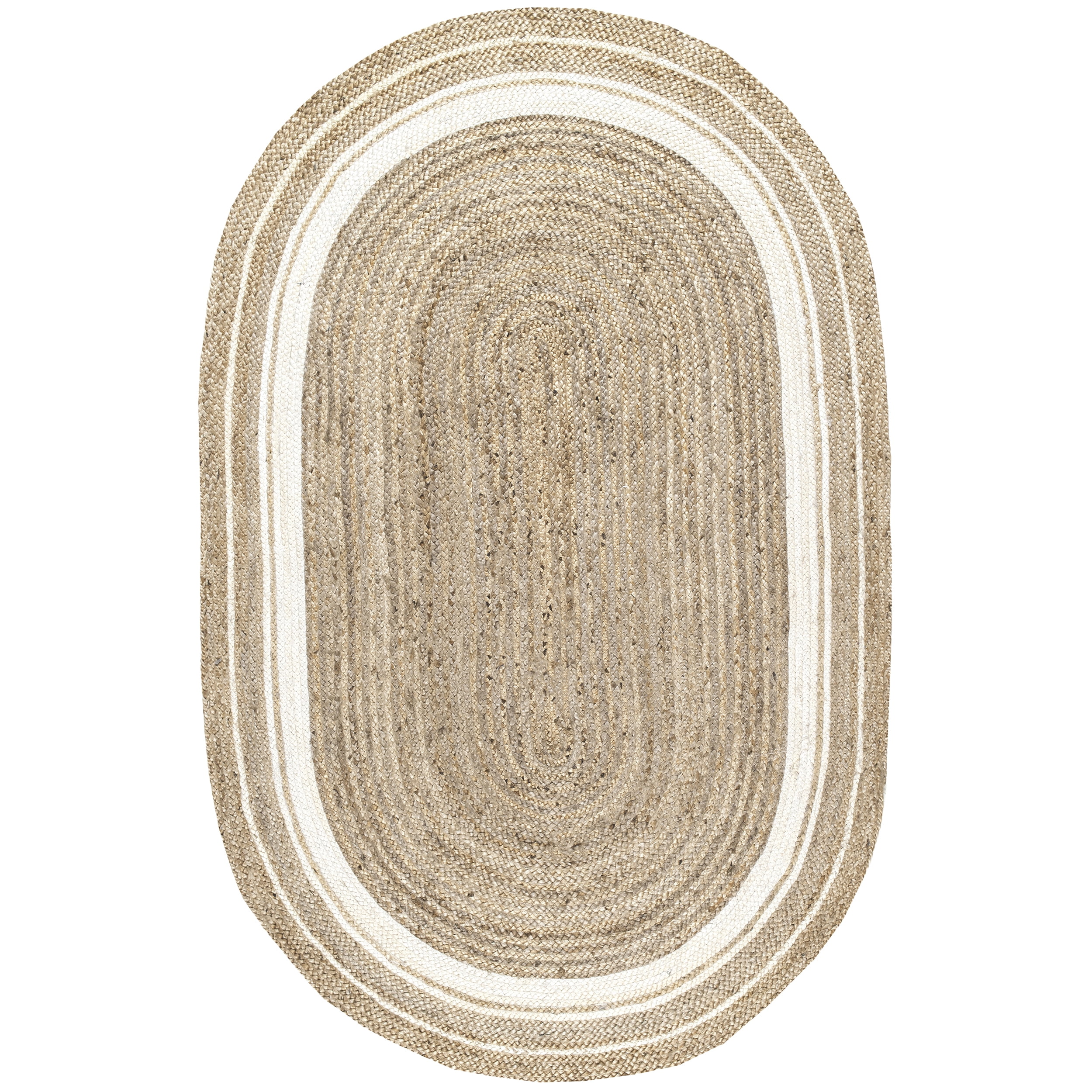Off-White Oval Braided Jute Area Rug, 3' x 5'