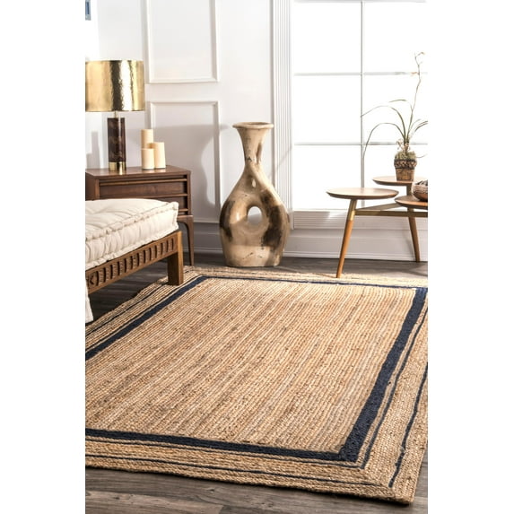 nuLOOM Rikki Braided Border Jute Area Rug, 4' x 6', Navy