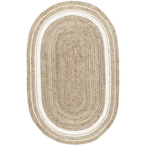 nuLOOM Rikki Braided Border Jute Area Rug, 4' x 6', Off White