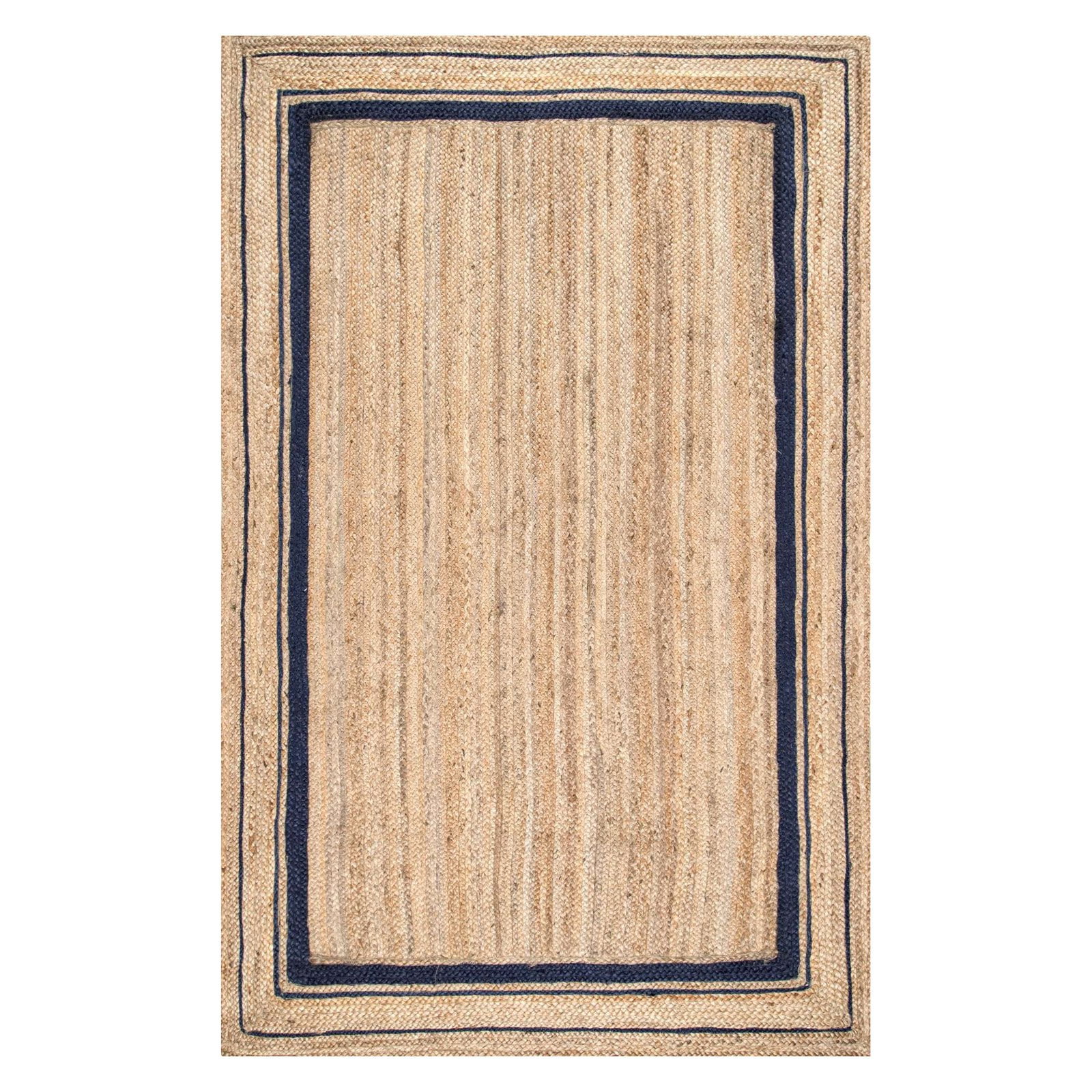 nuLOOM Rikki Braided Border Jute Area Rug, 5' x 8', Navy