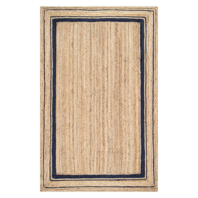 nuLOOM Rikki Braided Border Jute Area Rug, 5' x 8', Navy