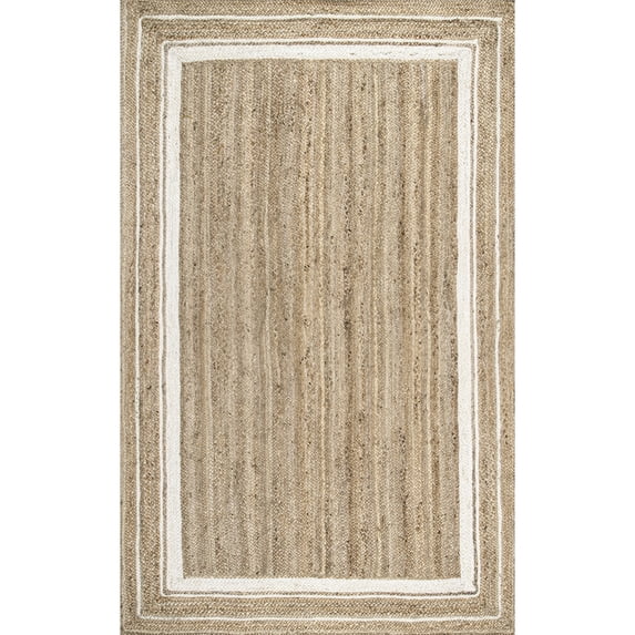 nuLOOM Rikki Braided Border Jute Area Rug, 5' x 8', Off White