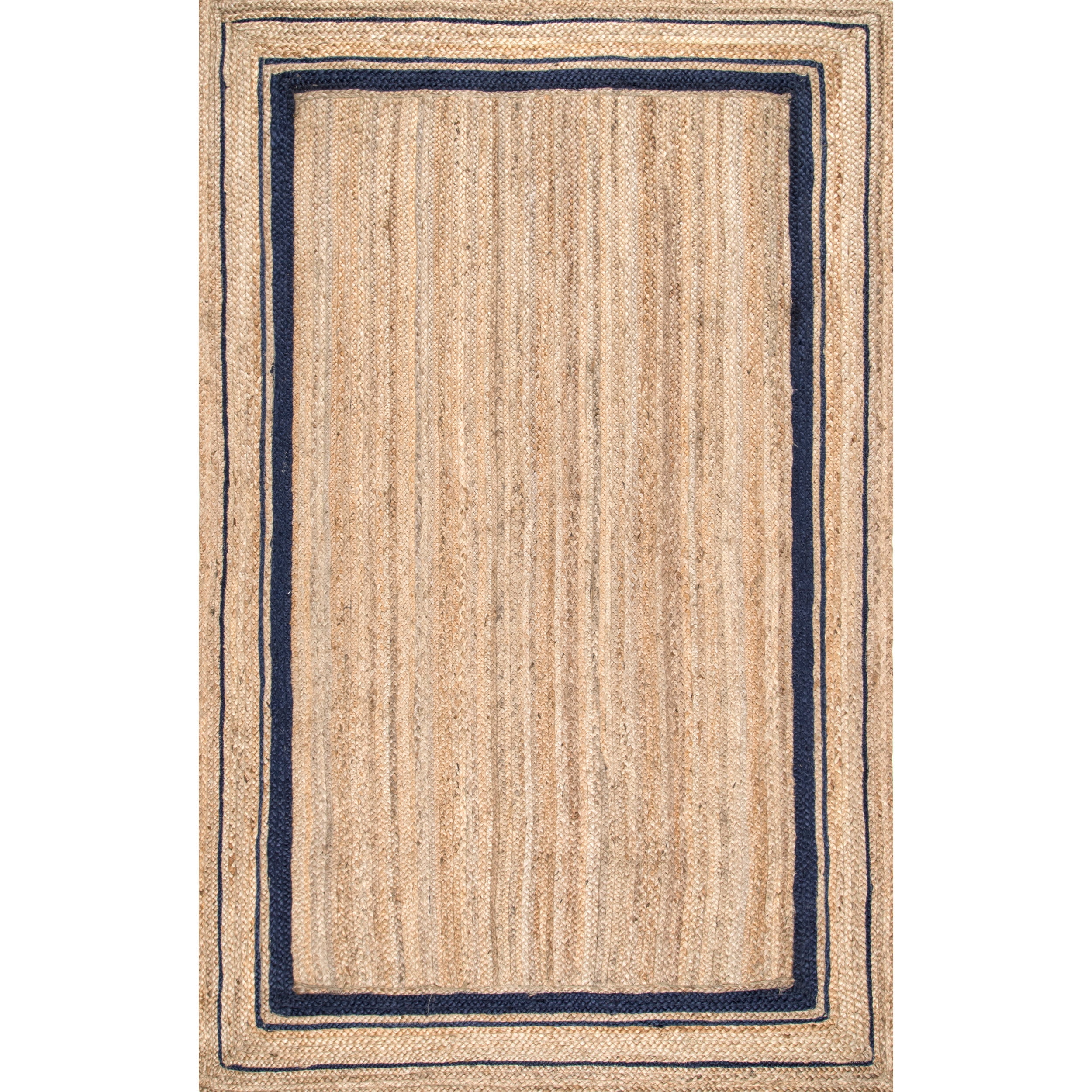 nuLOOM Rikki Braided Border Jute Area Rug, 6' x 9', Navy