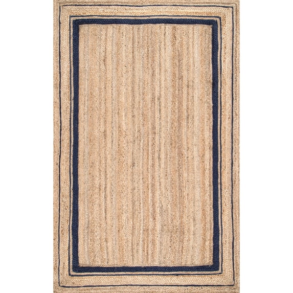 nuLOOM Rikki Braided Border Jute Area Rug, 6' x 9', Navy