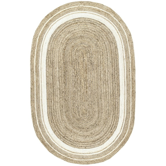 nuLOOM Rikki Braided Border Jute Area Rug, 6' x 9', Off White