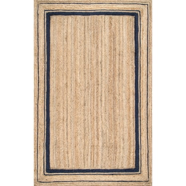 nuLOOM Rikki Braided Border Jute Area Rug, 7' 6" x 9' 6", Navy