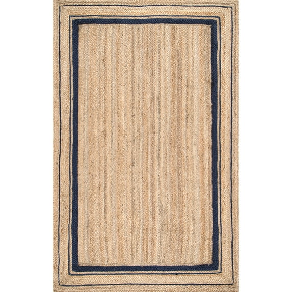 nuLOOM Rikki Braided Border Jute Area Rug, 8' 6" x 11' 6", Navy