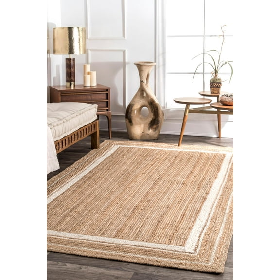 nuLOOM Braided Rikki Border Jute Area Rug or Runner