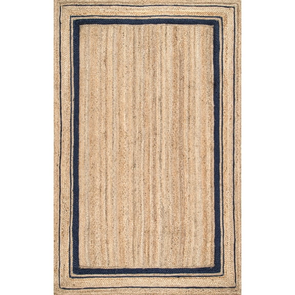 nuLOOM Rikki Braided Border Jute Area Rug, 8', Navy