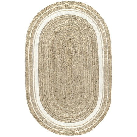 nuLOOM Rikki Braided Border Jute Area Rug, 8' x 10', Off White