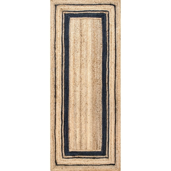 nuLOOM Rikki Braided Border Jute Runner Rug, 2' 6" x 6', Navy