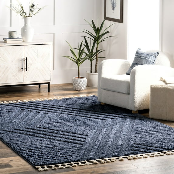 nuLOOM Risette Geometric Shag Tassel Area Rug, 12' x 15', Risette Blue