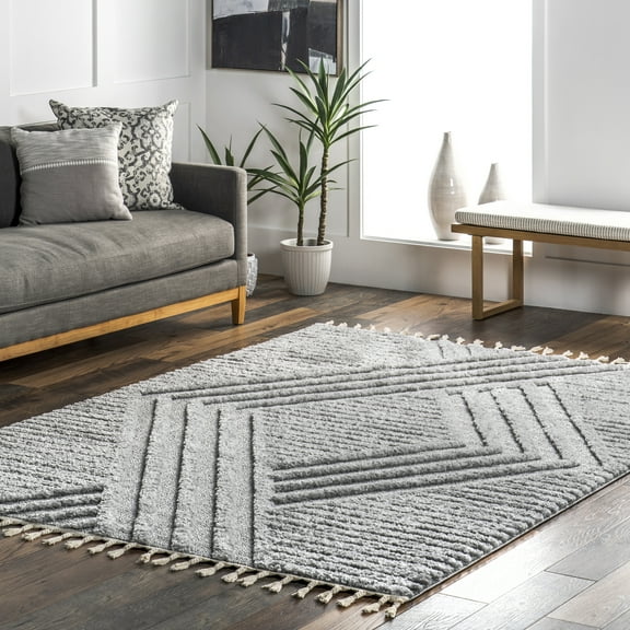 nuLOOM Risette Geometric Shag Tassel Area Rug, 3' x 5', Light Grey