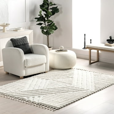 nuLOOM Risette Geometric Shag Tassel Area Rug, 5' 3" x 7' 6", Ivory