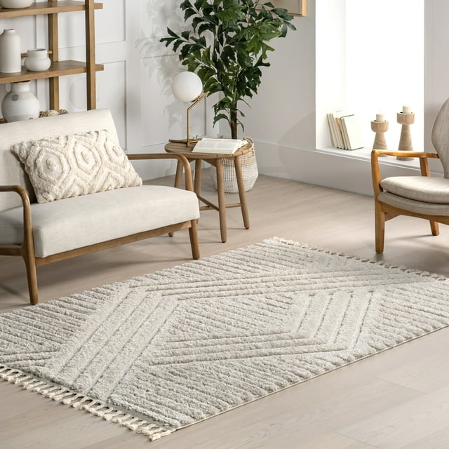 nuLOOM Risette Geometric Shag Tassel Area Rug, 7' 10" x 10', Beige