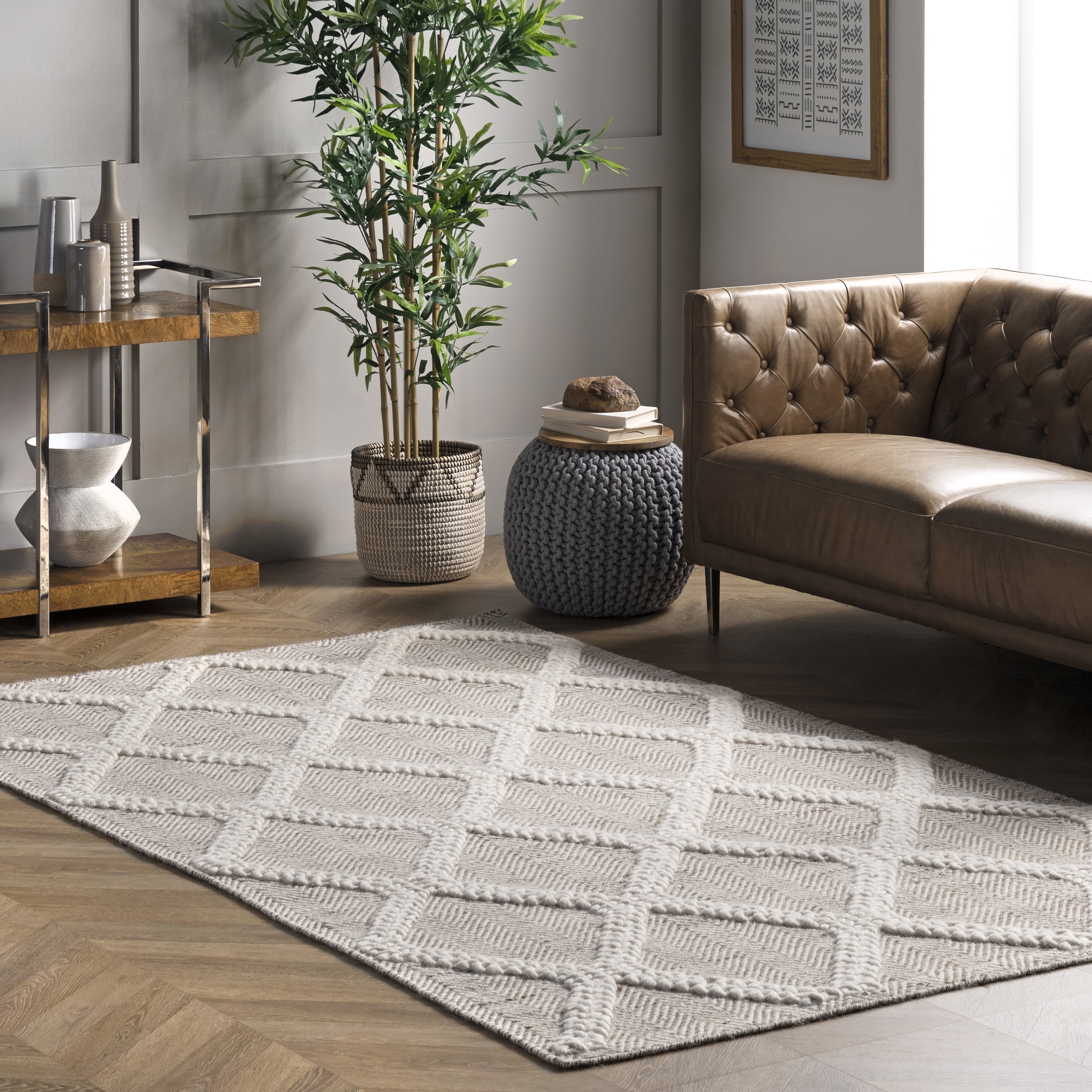 nuLOOM River Hand Woven Textured Trellis Wool Area Rug, 5' x 8', Beige