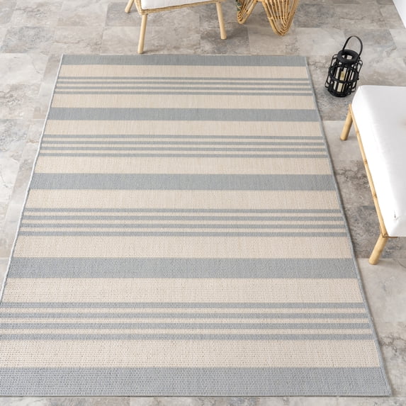 nuLOOM Robin Multi Stripe Indoor/Outdoor Area Rug, 8' x 10', Light Grey