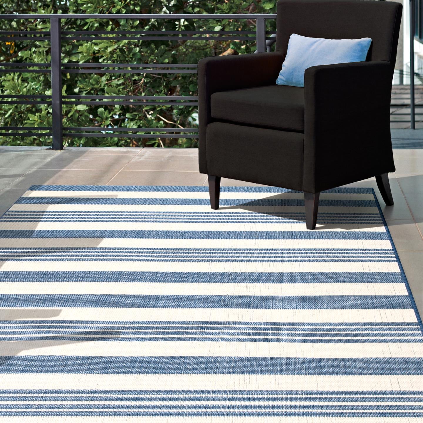 Coastal Charm Blue Stripe Synthetic Indoor/Outdoor Rug, 62"x24"